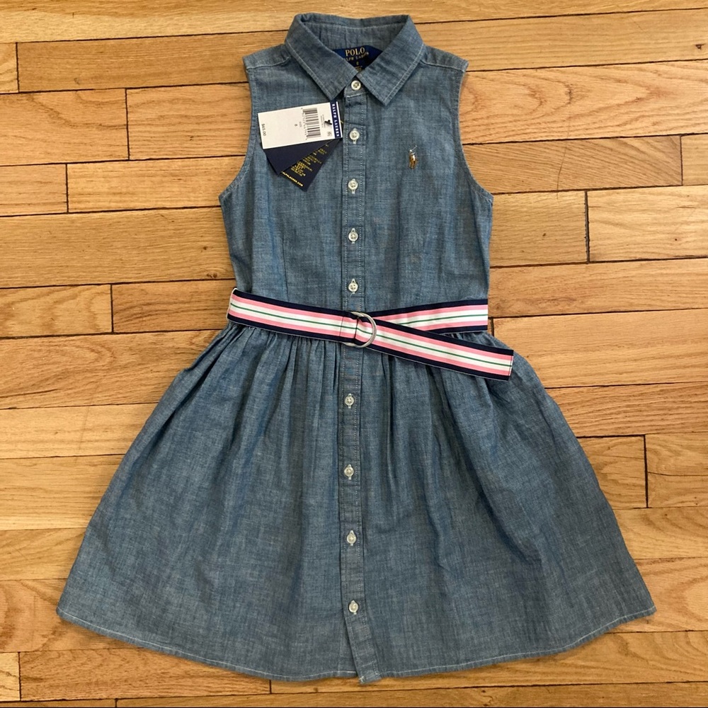 🆕 Polo Ralph Lauren Sleeveless Belted Chambray Button Front Shirtdress NWT